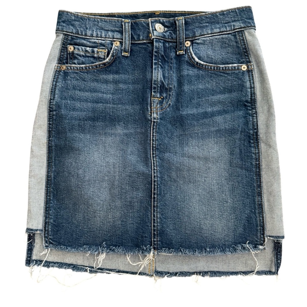 7 For All Mankind Boho Festival Jean Denim Skirt Size 24 Frayed Hem 2 Toned 💗